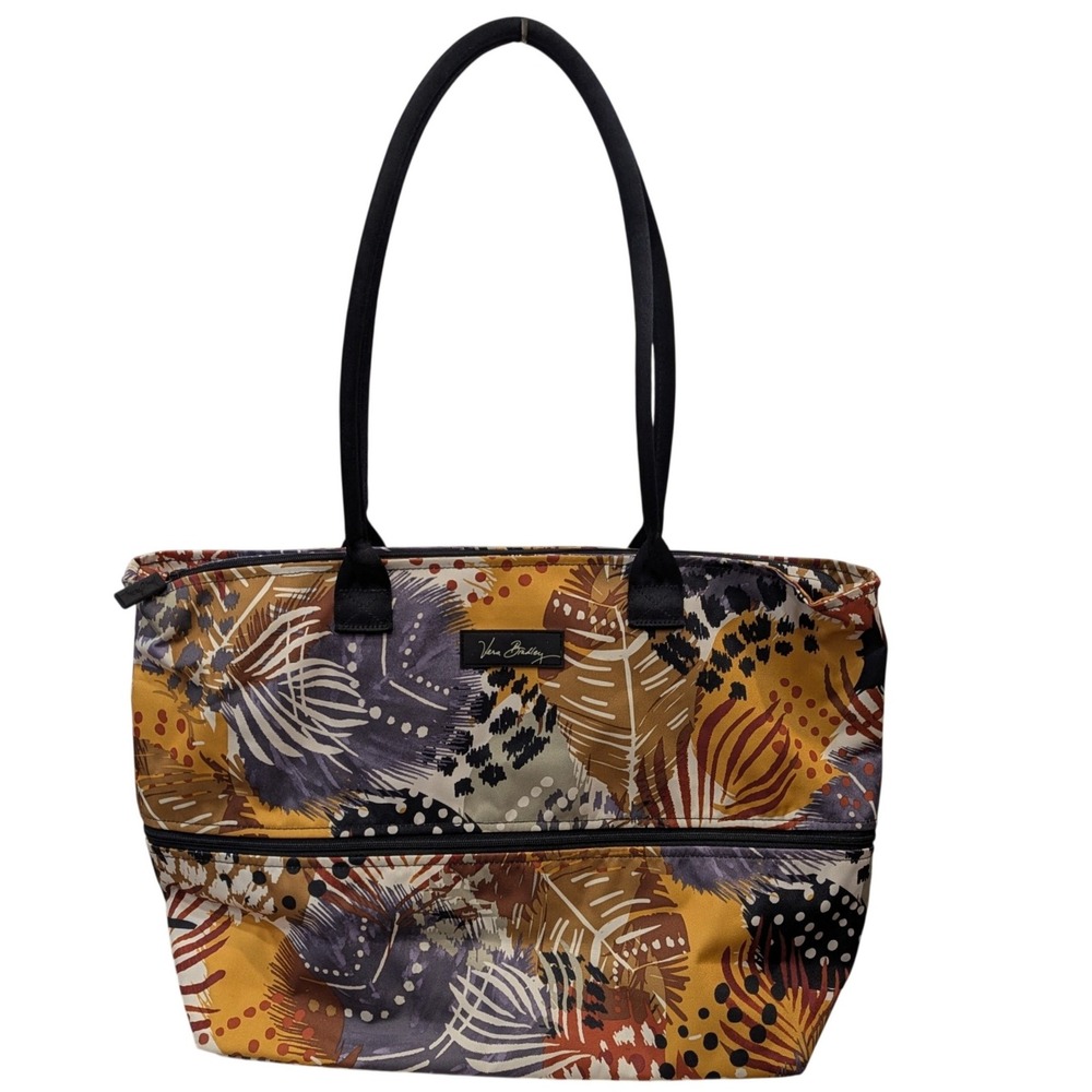 Vera Bradley Expandable Cloth Tote Bag Feather Animal Print Multi Color Travel